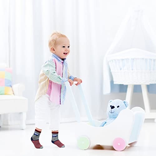 Tphon Toddler Boy Socks with Grips 12 Pairs Kids Anti Slip Cotton Crew Socks for Boys, Girls 3-5 Years - Image 4