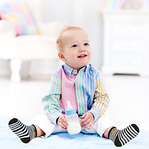 Tphon Toddler Boy Socks with Grips 12 Pairs Kids Anti Slip Cotton Crew Socks for Boys, Girls 3-5 Years - Image 2