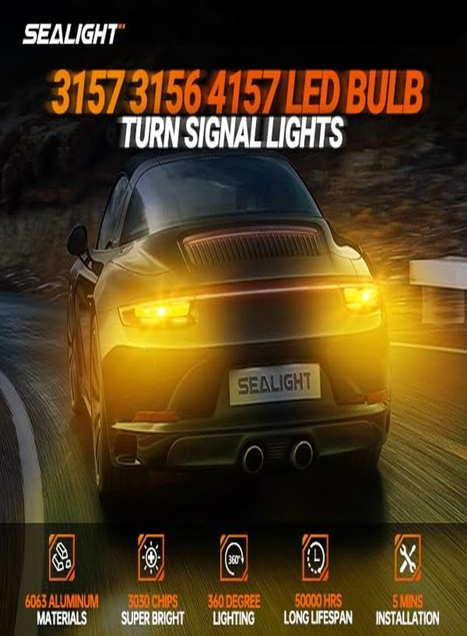 SEALIGHT 3157 LED Bulbs Turn Signal Lights Amber Yellow, 600% Brighter 3056 3156 4057 4157 LED Bulb for Front Rear Turn Signal Light Marke Blinker Parking Lights, Pack of 2 - Image 2