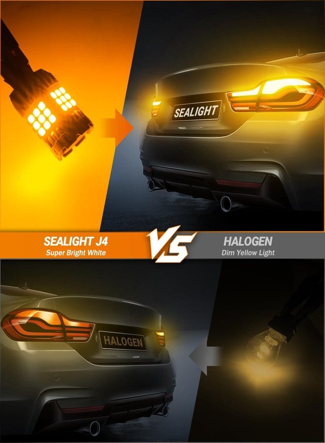 SEALIGHT 3157 LED Bulbs Turn Signal Lights Amber Yellow, 600% Brighter 3056 3156 4057 4157 LED Bulb for Front Rear Turn Signal Light Marke Blinker Parking Lights, Pack of 2 - Image 3