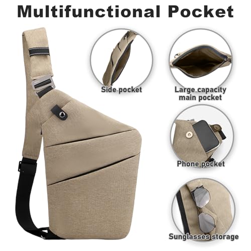 BIRDDIE Anti Theft Travel Bag One Shoulder Large Capacity Crossbody Bag Chest Fashion Lightweight Sling Bags for Travel Sports Left Shoulder Khaki - Image 3