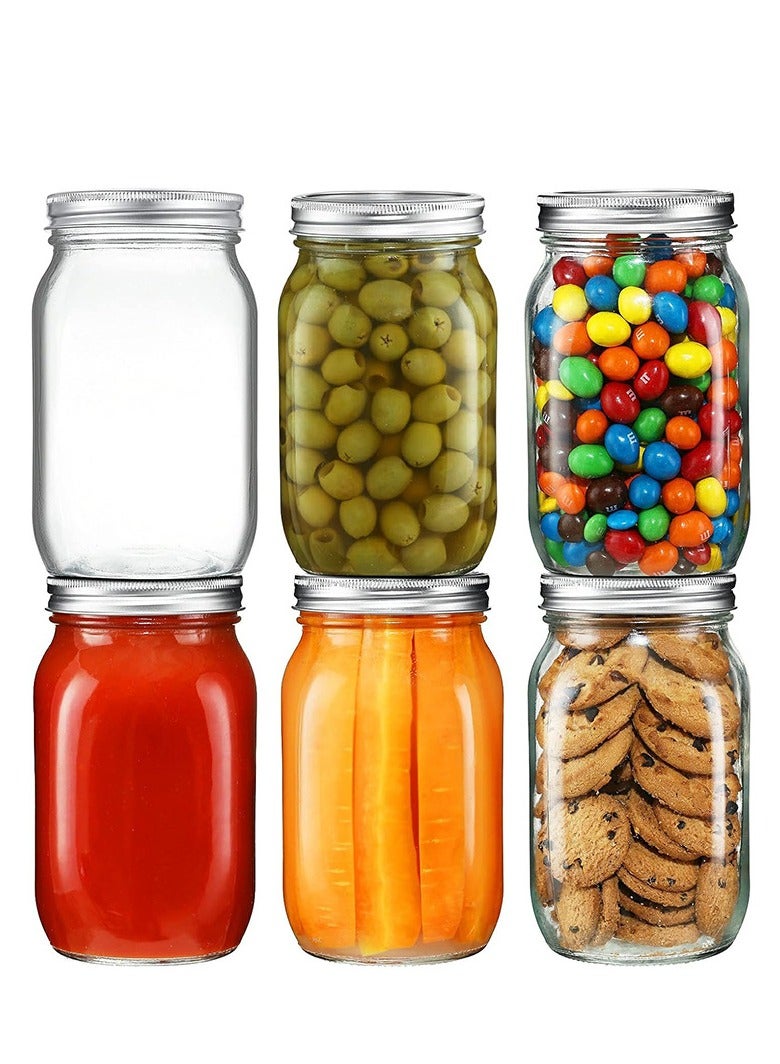 آي كي مجموعة أوعية تخزين زجاجية 6 قطع سعة 32 أونصة | زجاج شفاف آمن للطعام | غطاء معدني لولبي محكم الإغلاق | مناسب لغسالة الصحون والثلاجة | استخدامات متعددة للعائلة - Image 1