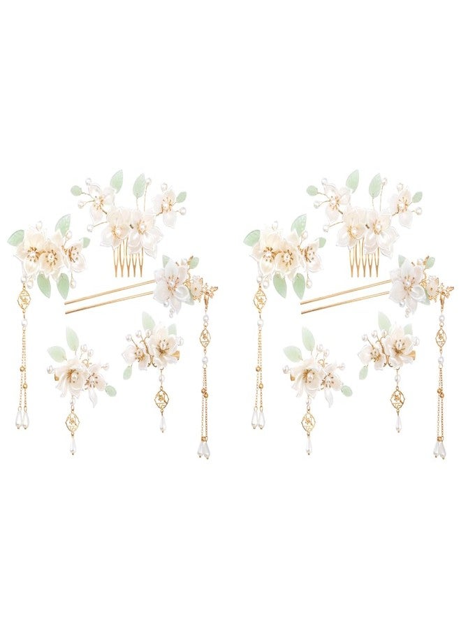 MAYCREATE® 10PCS Camellia Flower Tassels Hair Pin Crystal Rhinestone Pearl Headpiece Retro Brides Accessories Women Girls Updo Long - Image 1