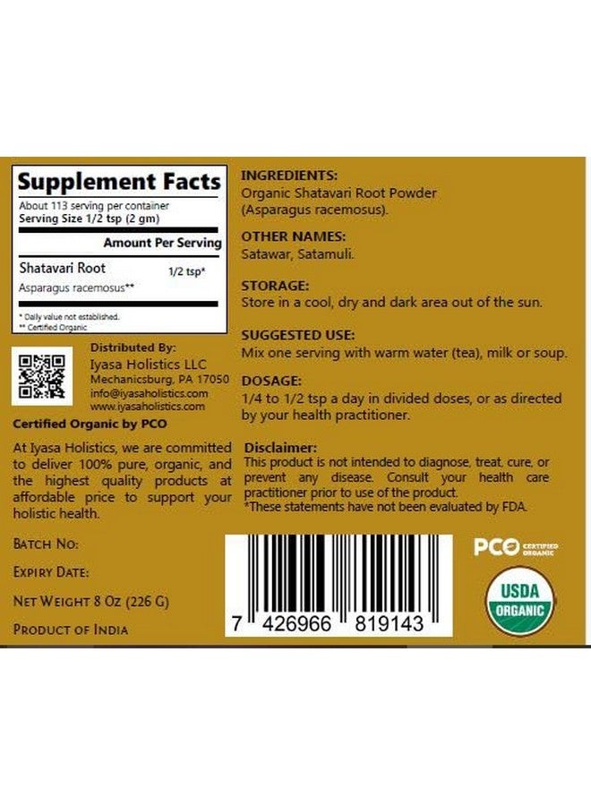 Iyasa Holistics باقة قيمة من مسحوق جذر الشاتافاري العضوي من إياسا هوليستيك 8 أونصات/227 جرام، الهليون المتسلق، عضوي من وزارة الزراعة الأمريكية، عشبة الأيورفيدا، مقوي لصحة المرأة، مقوي عام للتجديد في كيس قابل لإعادة الإغلاق - Image 2