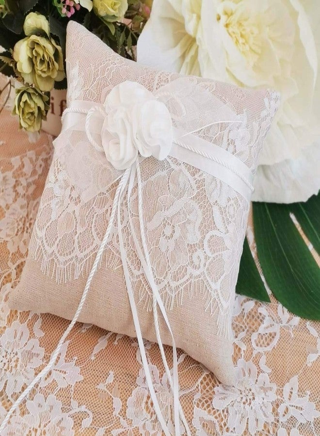 Bodosac Awtlife Lace Wedding Ring Pillow, Flower Ring Bearer Pillow,8.26 Inch for Wedding Ceremony - Image 4