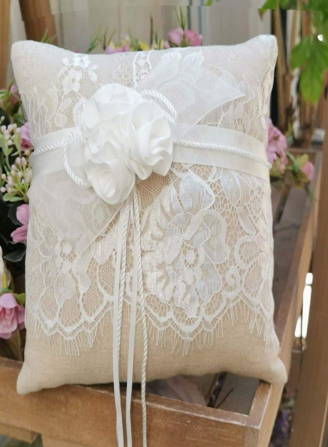 Bodosac Awtlife Lace Wedding Ring Pillow, Flower Ring Bearer Pillow,8.26 Inch for Wedding Ceremony - Image 3