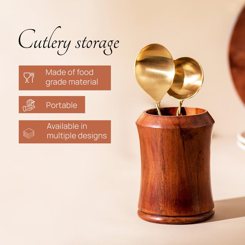 nestroots Wooden Cutlery Holder Spoon Stand For Kitchen | 6.5 Inch Brown | Cutlery Holder For Dining Table | Wooden Caddy Storage Organiser Stand Caddy Holder | Stylish & Functional Kitchen Décor - Image 4