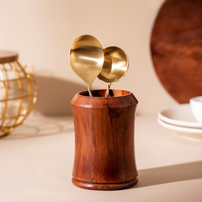 nestroots Wooden Cutlery Holder Spoon Stand For Kitchen | 6.5 Inch Brown | Cutlery Holder For Dining Table | Wooden Caddy Storage Organiser Stand Caddy Holder | Stylish & Functional Kitchen Décor - Image 1