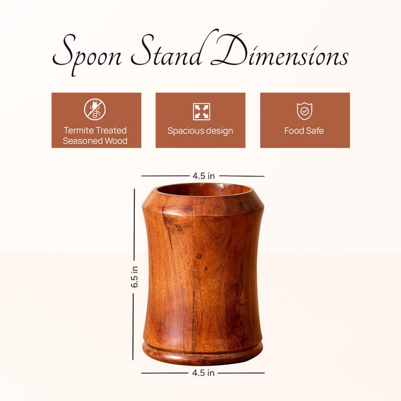 nestroots Wooden Cutlery Holder Spoon Stand For Kitchen | 6.5 Inch Brown | Cutlery Holder For Dining Table | Wooden Caddy Storage Organiser Stand Caddy Holder | Stylish & Functional Kitchen Décor - Image 2