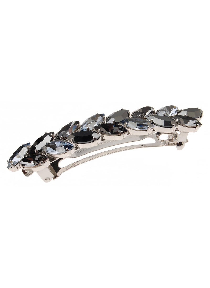 L. Erickson L Erickson Large Ivy Crystal Barrette Jet Hematite  Blue Shade  Silver Night  Silver 