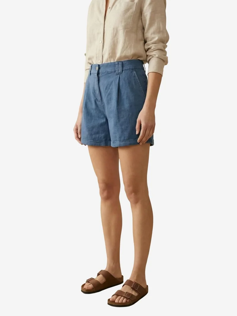 My Fashion Oxford Blue MY FASHION High Waist Wide Leg Tailored Shorts for Women | Best Price UAE