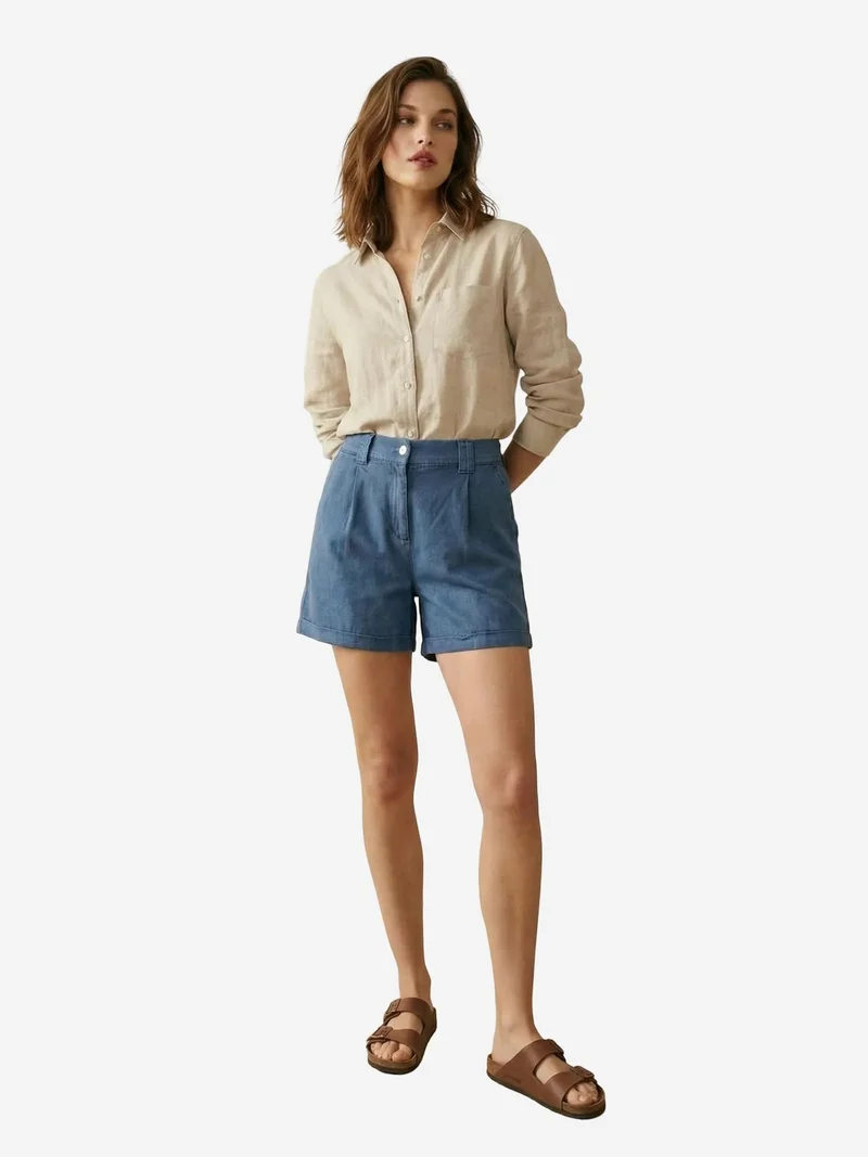 My Fashion Oxford Blue MY FASHION High Waist Wide Leg Tailored Shorts for Women | Best Price UAE
