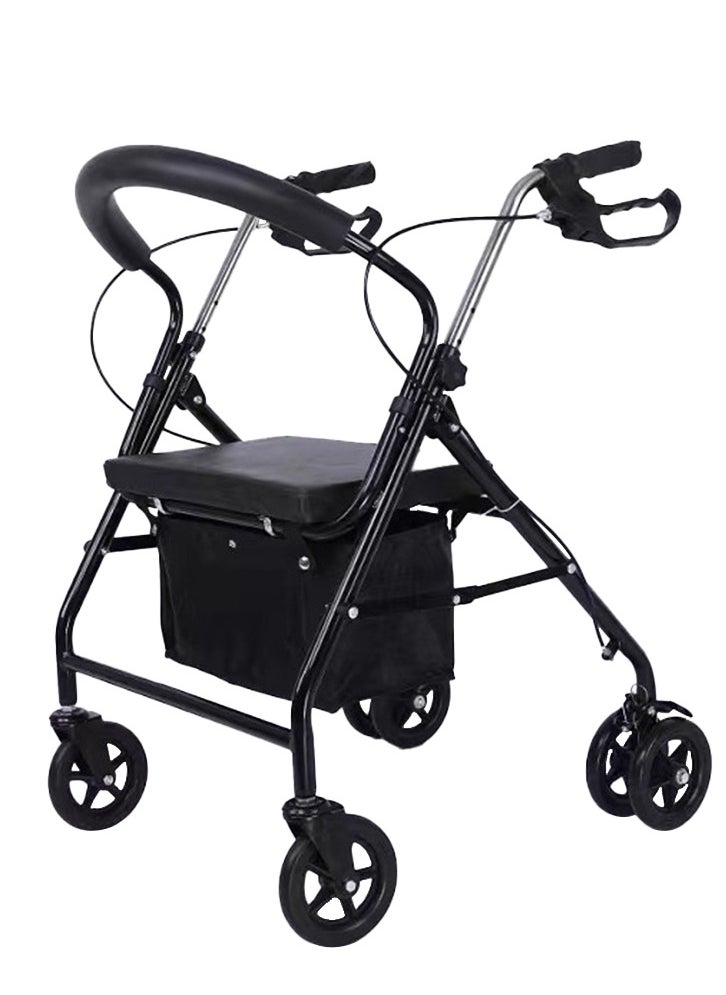 XiuWoo Lightweight Foldable Outdoor Walker, All Terrain Mobility Walker, Six Wheel Rollator, Shipping Cart for Seniors with Seat, Storage Box and with 6 Solid Rubber Tires  - Image 1