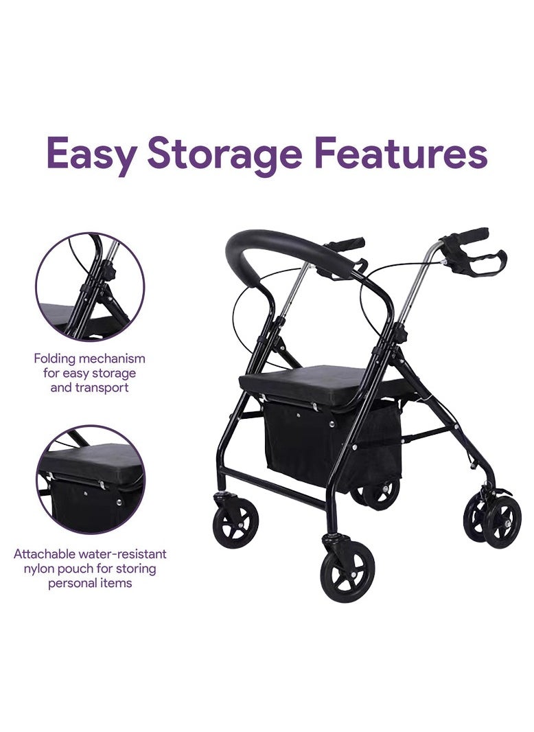 XiuWoo Lightweight Foldable Outdoor Walker, All Terrain Mobility Walker, Six Wheel Rollator, Shipping Cart for Seniors with Seat, Storage Box and with 6 Solid Rubber Tires  - Image 3