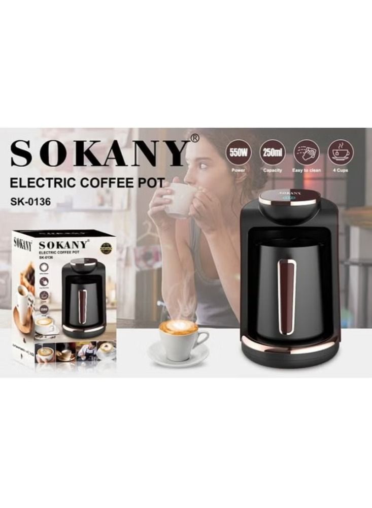 Dream Zone sokany Automatic Turkish Coffee Maker Portable Machine | 4 Cups Capacity (250ml) | Easy Electric Coffee Maker For Office Home & Café - Image 3