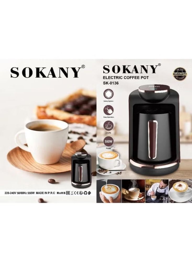 Dream Zone sokany Automatic Turkish Coffee Maker Portable Machine | 4 Cups Capacity (250ml) | Easy Electric Coffee Maker For Office Home & Café - Image 2