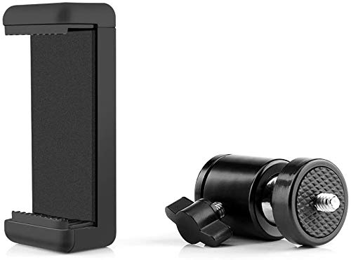 SHOPEE Cell Phone Holder Clip&Ball Head Adapter Set for Tripod&Selfie Stick with 1/4 Screw,Universal Tripod Mount,Camera Tripod Ball Head,360 Degree Swivel Cell Phone Tripod Mount Set,Black - Image 2