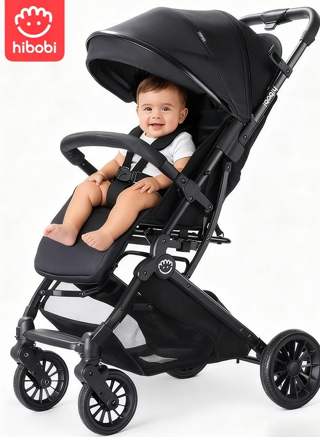 hibobi Premium Travel Stroller with Shock Absorption, One-Hand Quick Fold, 5-Point Harness, Adjustable Reclining Seat & Canopy, All-Terrain Travel Pushchair for Infant and Toddlers - Image 1