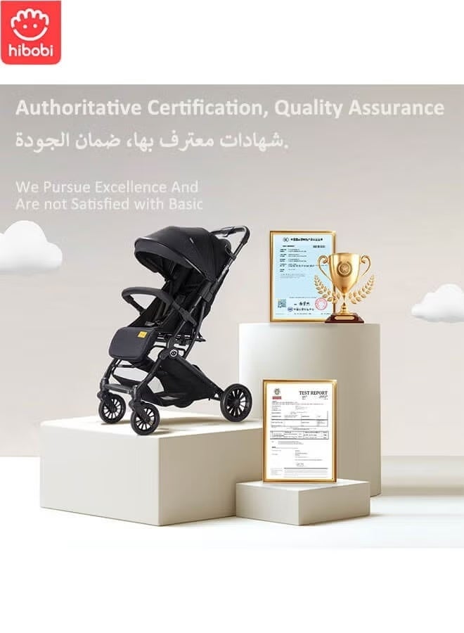 hibobi Premium Travel Stroller with Shock Absorption, One-Hand Quick Fold, 5-Point Harness, Adjustable Reclining Seat & Canopy, All-Terrain Travel Pushchair for Infant and Toddlers - Image 4