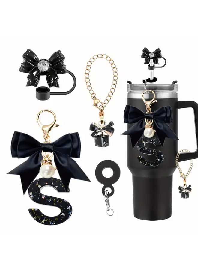4pcs Bow Theme Cup Accessories Set With Silicone Straw Topper Bow Keychain And Butterfly Charms - Image 1
