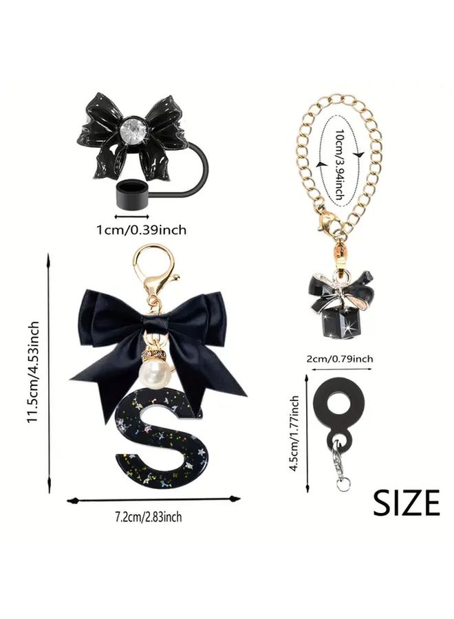 4pcs Bow Theme Cup Accessories Set With Silicone Straw Topper Bow Keychain And Butterfly Charms - Image 3