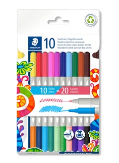 STAEDTLER 10-Piece Twin-Colour Double-Ended Fibre-Tip Pens With 20 Assorted Colours  - Image 1