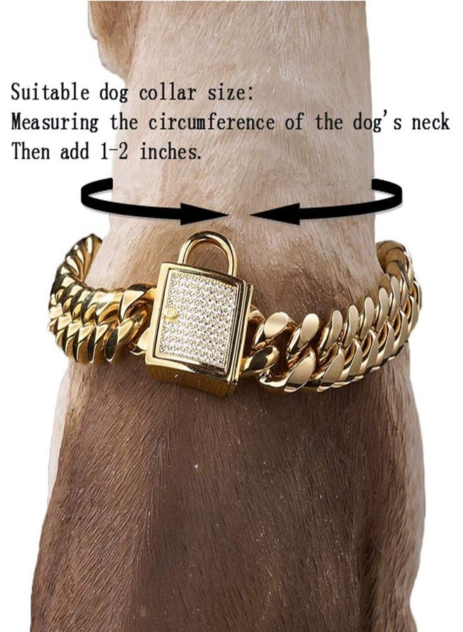 Aiyidi Gold Dog Chain Collar Stainless Steel with Zirconia Lock Luxury Dog Necklace 14MM Heavy Duty Cuban Chain Collar for Small Medium Large Dogs (14mm Gold,10inch) - Image 4