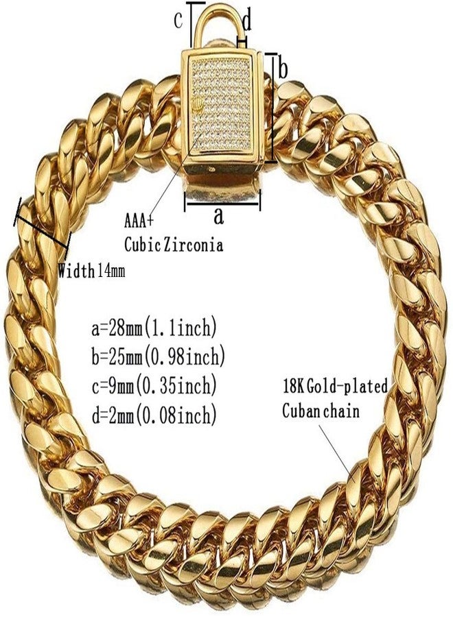 Aiyidi Gold Dog Chain Collar Stainless Steel with Zirconia Lock Luxury Dog Necklace 14MM Heavy Duty Cuban Chain Collar for Small Medium Large Dogs (14mm Gold,10inch) - Image 2