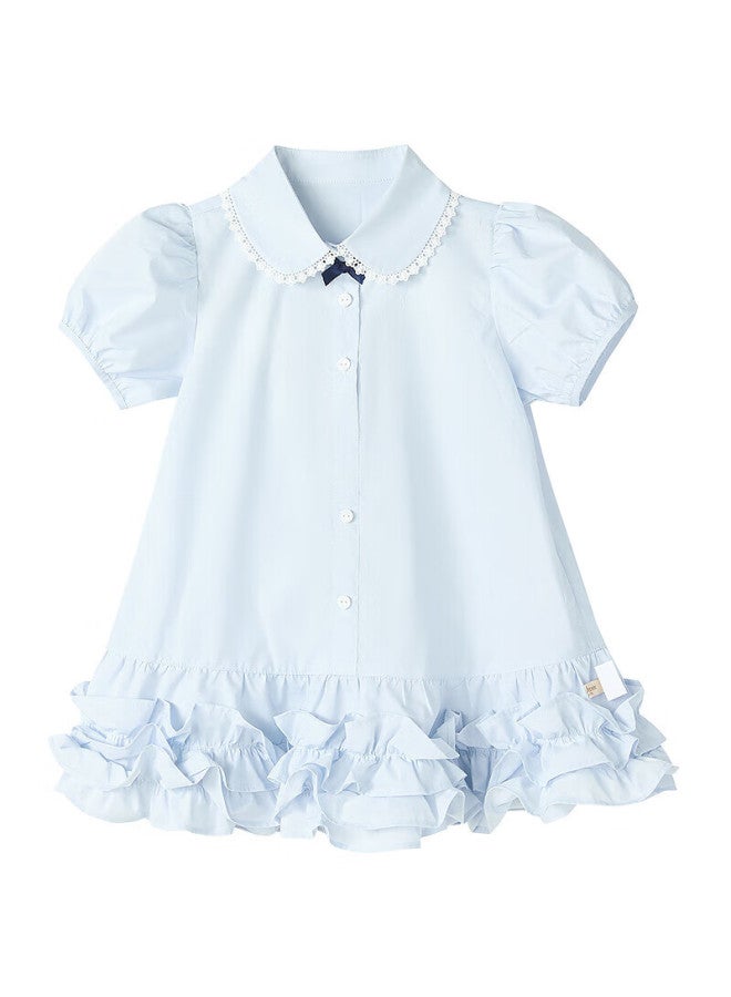 Deesha Kids' Dress Summer Girls' Sweet College Style Shirt Dress Light Blue 120 - Image 5