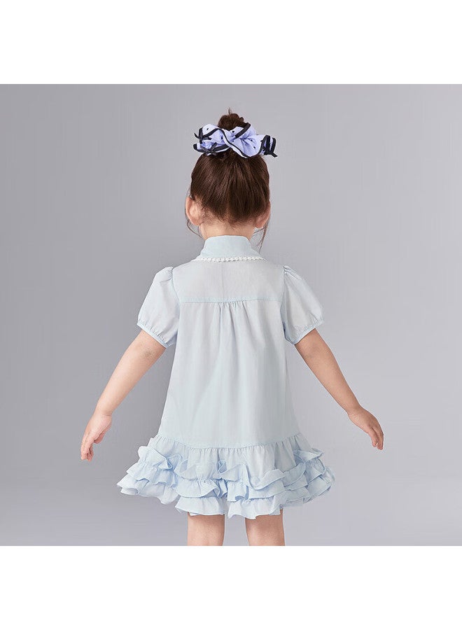 Deesha Kids' Dress Summer Girls' Sweet College Style Shirt Dress Light Blue 120 - Image 1