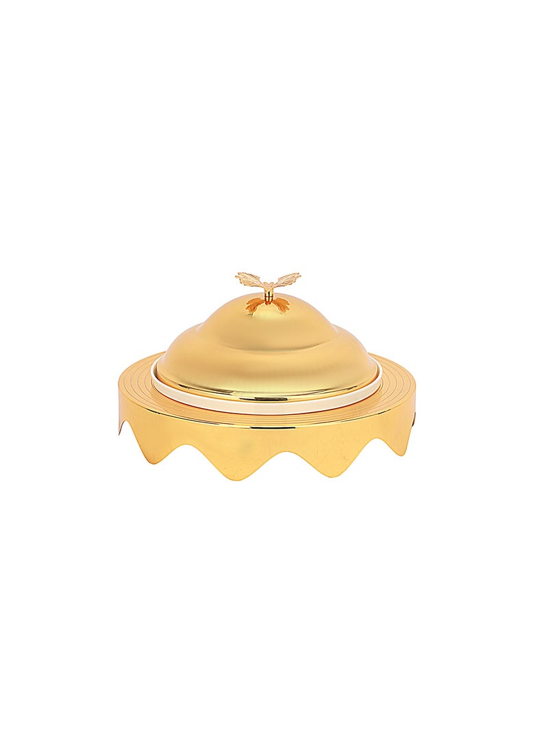 Royalford 8" Date Bowl with Lid- RF12343/Perfect for Serving Dates, Dried Nuts, Candies, Etc./ Versatile and Strong with Elegant Golden-Finish Knob and Base, Ceramic Bowl/ Dishwasher and Freezer Safe Gold - Image 3