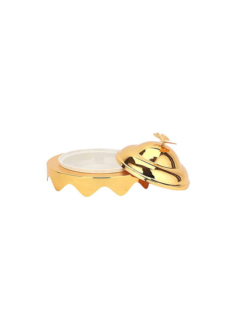 Royalford 8" Date Bowl with Lid- RF12343/Perfect for Serving Dates, Dried Nuts, Candies, Etc./ Versatile and Strong with Elegant Golden-Finish Knob and Base, Ceramic Bowl/ Dishwasher and Freezer Safe Gold - Image 2