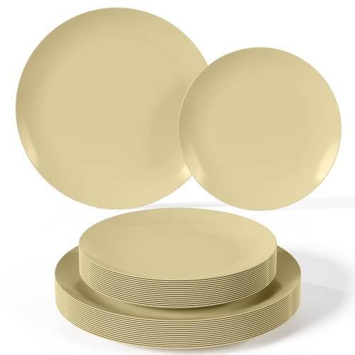 Trendables 80piece Dinnerware Sets Disposable Plates Set For 40 Guests Includes 40 X 8 Dessert Plates 40 X 10 Beige Dinner Plates Plastic Plates Disposable Ideal For Party Wedding Plate Set - Image 2
