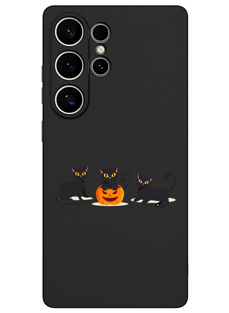 Theodor Protective Slim Fit Case Liquid Silicone Cover with Full Body Protection Anti-Scratch Shockproof Case For Samsung Galaxy S25 Ultra (Black) - Cats Pumpkin Halloween2-01 - Image 1