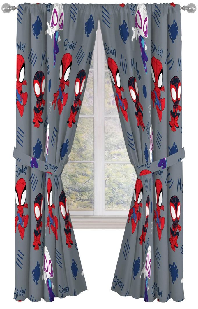 Jay Franco Window Curtains for Kids Bedroom 4-Piece Drape Set with 2 Tiebacks, Grey Spidey & His Amazing Friends, 42" W x 84" L (Pack of 2) - Image 1