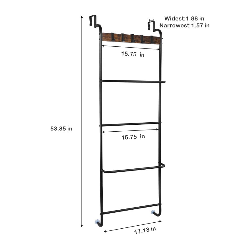 BTY Over The Door Towel Rack Bathroom Behind Door Towel Holder with Hooks 5 Tier Over The Door Towel Bar Hanger Organizer for Bathroom Bedroom Bathroom Accessories, Metal (Black) - Image 2