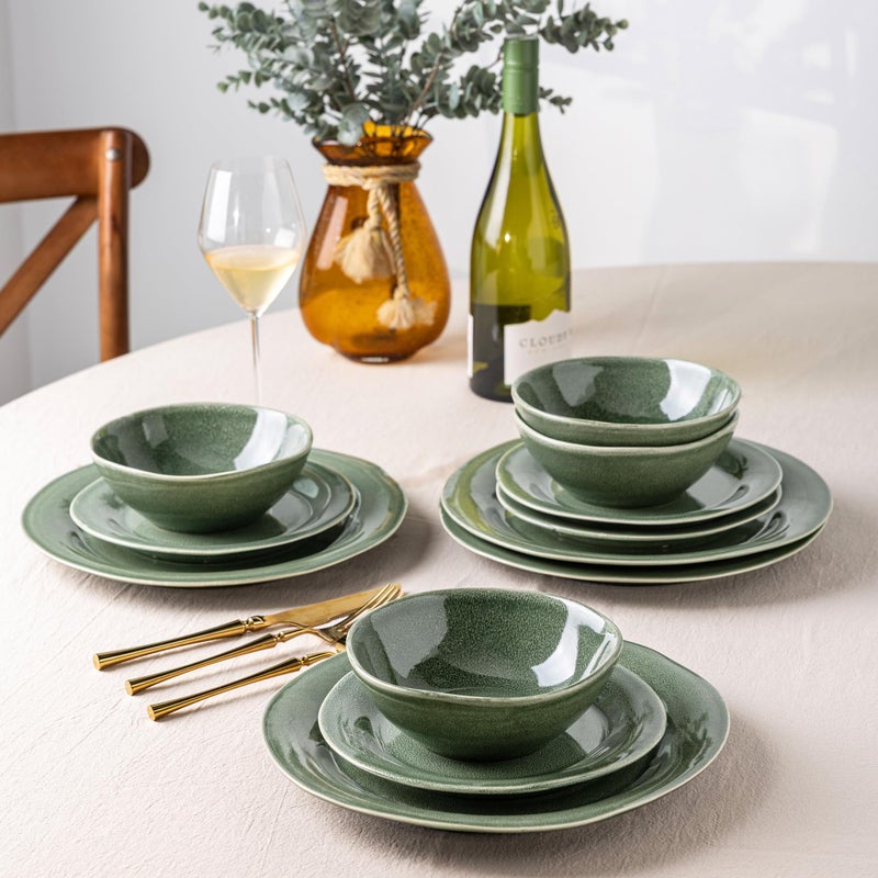 AmorArc Ceramic Dinnerware Sets, Handmade Stoneware Reactive Glaze Plates and Bowls Set, Scratch Resistant | Dishwasher & Microwave Safe Dishes Set, Service for 4 (12pc) - Image 4