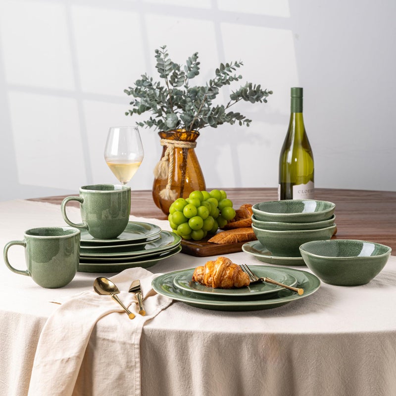 AmorArc Ceramic Dinnerware Sets, Handmade Stoneware Reactive Glaze Plates and Bowls Set, Scratch Resistant | Dishwasher & Microwave Safe Dishes Set, Service for 4 (12pc) - Image 2