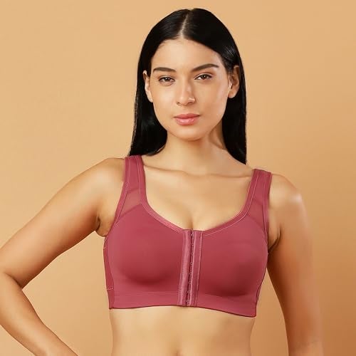 SOIE Front Closure Bra for Women|Full Coverage|Non-Padded & Non-Wired|Cross Back Support & Posture Corrector|Everyday Bra(CB-334 EARTHRED XL) Pink - Image 2