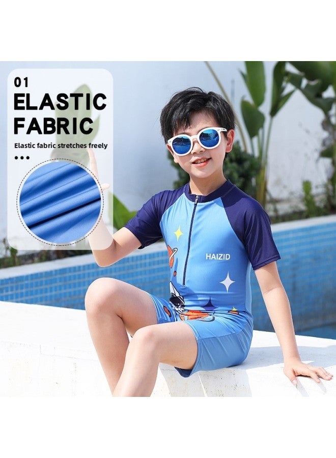 Children's Swimsuit Swimming Suit Boys And Girls Ins Small Medium And Big Children Sun Protection Professional Training One-piece Swimsuit Wholesale-Color:Astronaut Six-piece Set- - Image 3