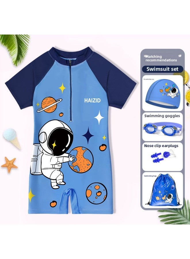 Children's Swimsuit Swimming Suit Boys And Girls Ins Small Medium And Big Children Sun Protection Professional Training One-piece Swimsuit Wholesale-Color:Astronaut Six-piece Set- - Image 1