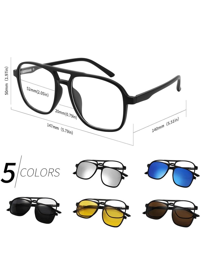 KASTWAVE Magnetic Clip on Sunglasses TR90 Square Glasses Frame TAC 5pcs Replacement Lens Set Sunglasses for Men Women Eyeglasses Fit Over Night Driving - Image 5