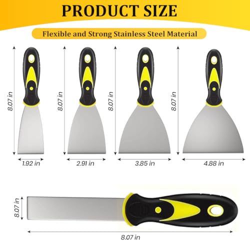 HASTHIP® 5PCS Putty Scraper Set, Stainless Steel Paint Scraper Tool, Spackle Knife, Paint Scraper, Scraper Tool for Repairing Drywall, Removing Wallpaper, Mud, Plaster Scraping (1" 2" 3" 4" 5") - Image 2