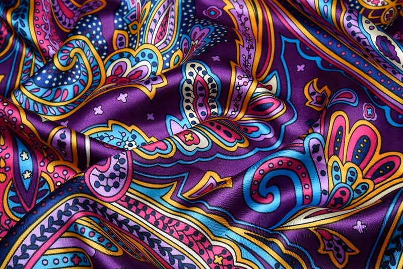 corciova 2 Pcs 35 Square Hair Scarf Black Women Silk Headband Tie Sleeping Night Bandanas Headscarf Paisley (Purple Fuchsia) - Image 4