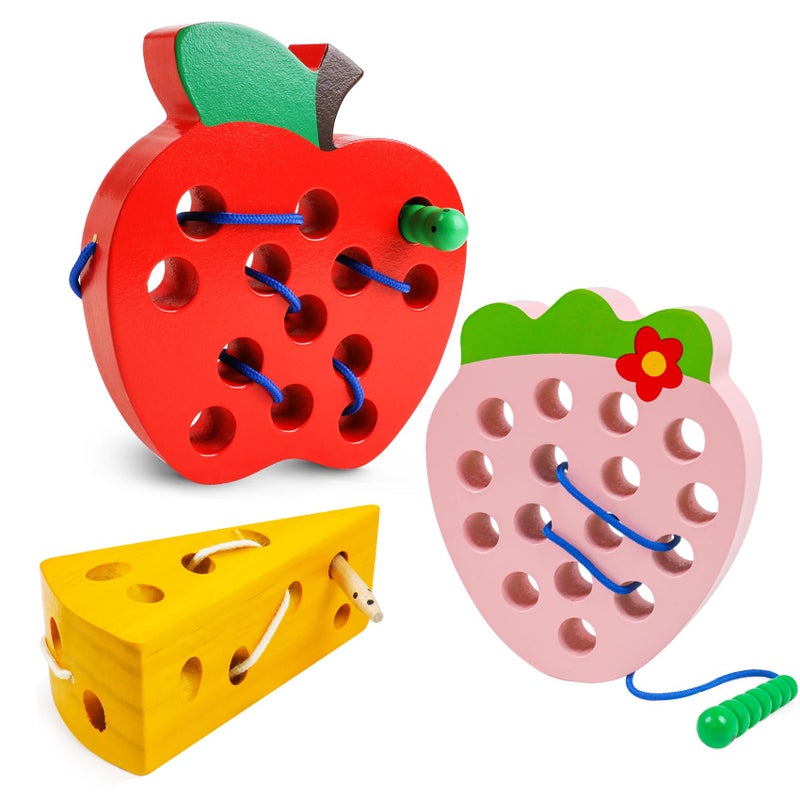 NAODONGLI Wooden Lacing Toys for ToddlersToddler Travel Toys Car Plane Games Toys Montessori Educational Learning Fine Motor Skills for Boys Girls Ages 33 Pack Threading Toys - Image 3