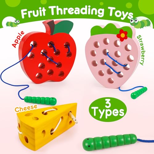 NAODONGLI Wooden Lacing Toys for ToddlersToddler Travel Toys Car Plane Games Toys Montessori Educational Learning Fine Motor Skills for Boys Girls Ages 33 Pack Threading Toys - Image 5