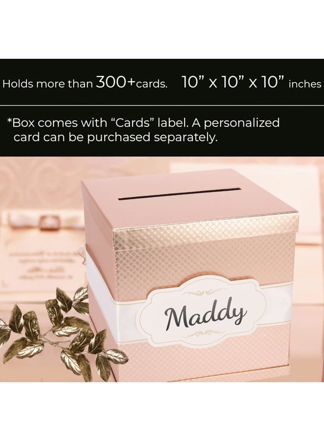 Merry Expressions Rose Gold Wedding Card Box for Party, Wedding, Birthday, Graduation, 25 x25 cm - Large Post Box for Cards & Notes - Wedding Gift Card Box with White & Gold Satin Ribbon & Cards Label - Image 2