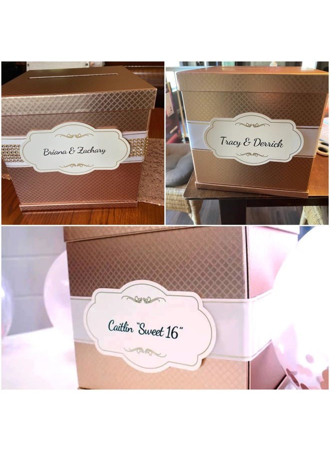 Merry Expressions Rose Gold Wedding Card Box for Party, Wedding, Birthday, Graduation, 25 x25 cm - Large Post Box for Cards & Notes - Wedding Gift Card Box with White & Gold Satin Ribbon & Cards Label - Image 4