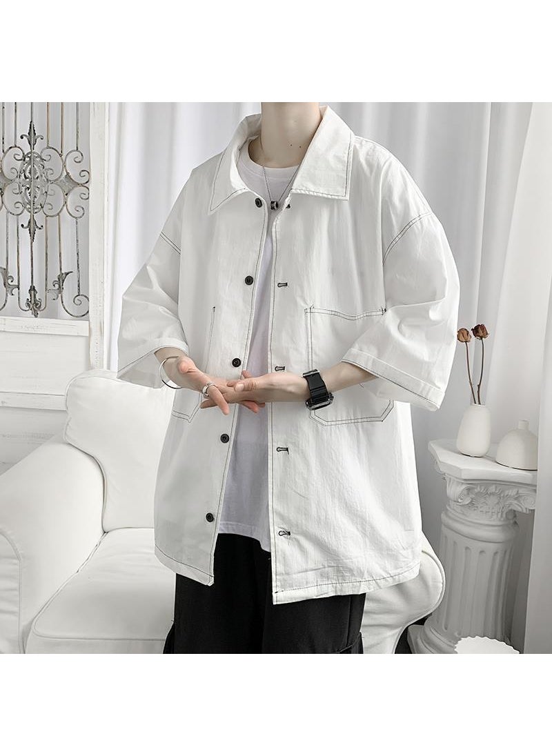 Generic - Mens Summer Casual Short Sleeve Work Shirt White - Image 1