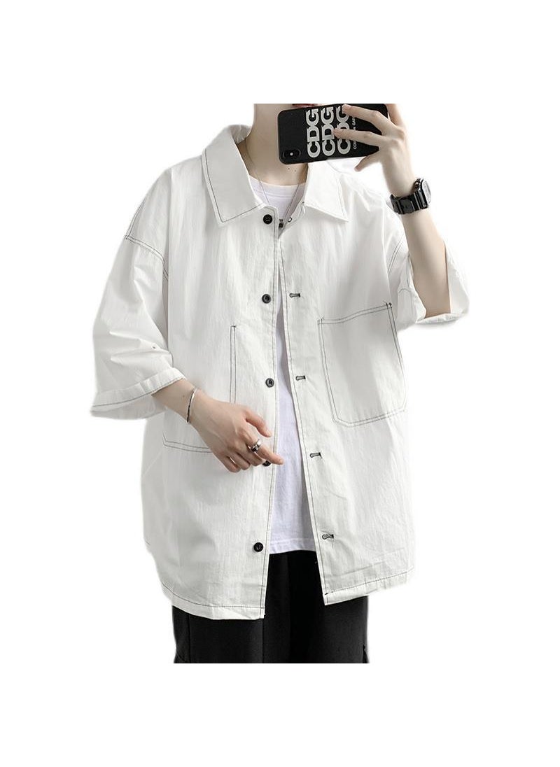 Generic - Mens Summer Casual Short Sleeve Work Shirt White - Image 1